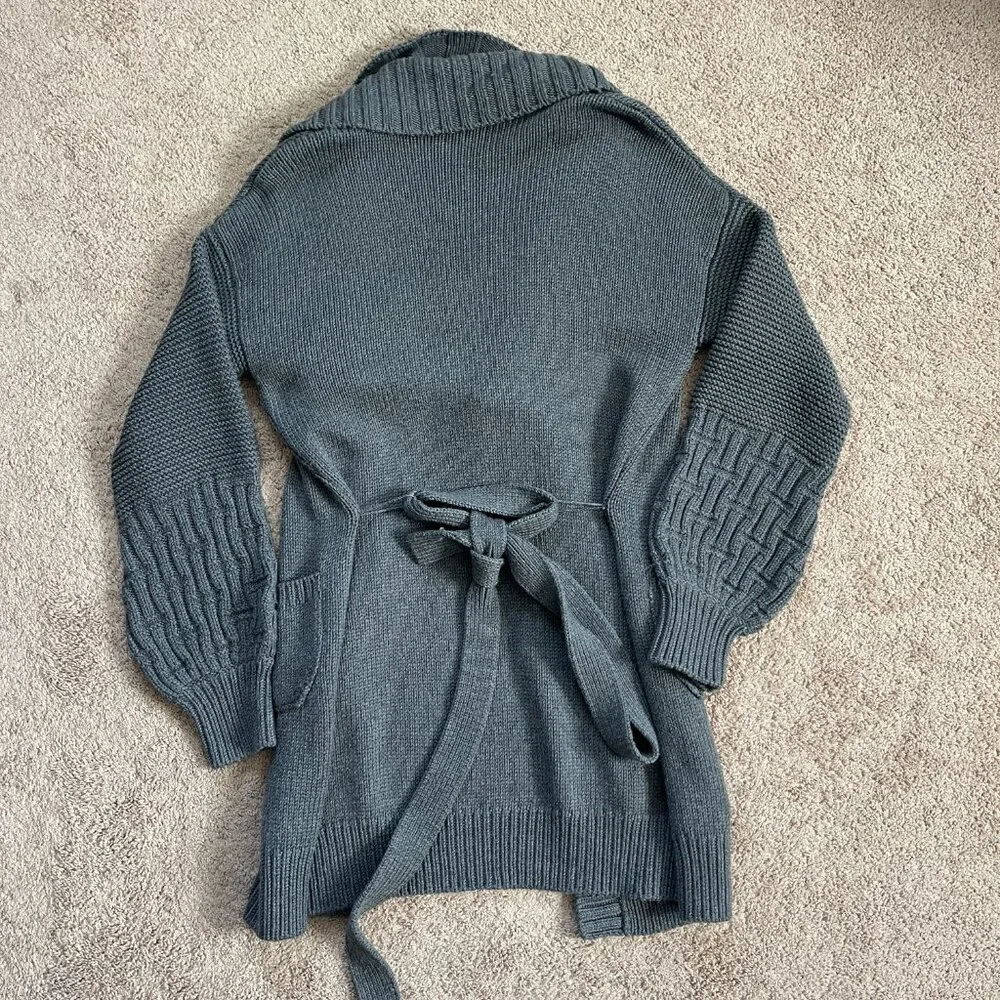 Elie Tahari Double Shawl Collar Midi Balloon Sleeve Cardigan Gray Thick Womens L - Picture 5 of 7